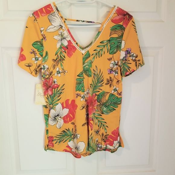 Misia Top NWT Size Small Yellow Multicolored Flora - Picture 6 of 6
